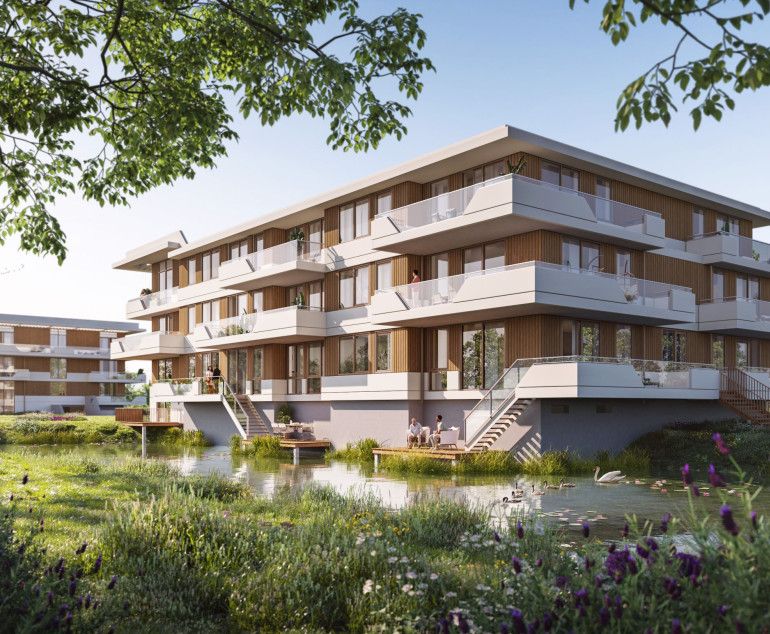 Appartementengebouw aan het water met 18 woningen en 1.200 m² vloeren in Almere.